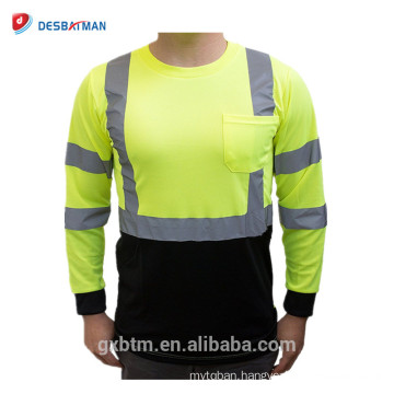 Yellow Or Orange ANSI Reflective Hi Vis High Visibility Long Sleeve Safety T-shirt With Chest Pocket